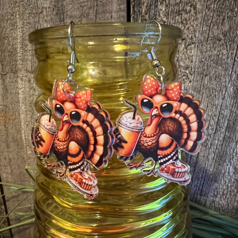 Fun Turkey Earrings with Polka Dot Bow